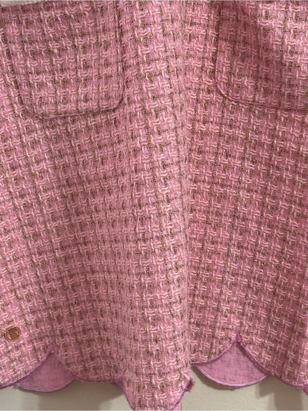 Simply Southern Pink Tweed Mini Dress with Scalloped Hem L XL - Picture 9 of 13